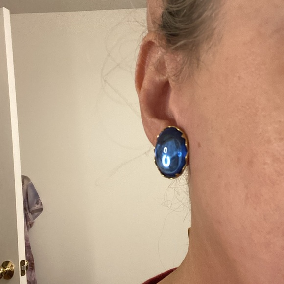 Sold EmJ Emmons vintage blue & gold clip on earrings 1" 1949-55 - Picture 13 of 15